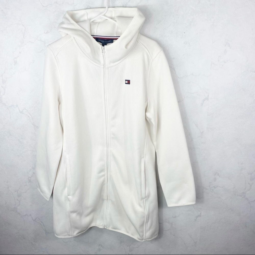 [Tommy Hilfiger] White Ribbed Zip Up Long Jacket